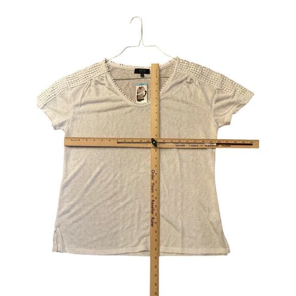 Modern Canvas Shirt Short Sleeves V-Neck Minimalist White Womens Large NWT - Picture 5 of 5